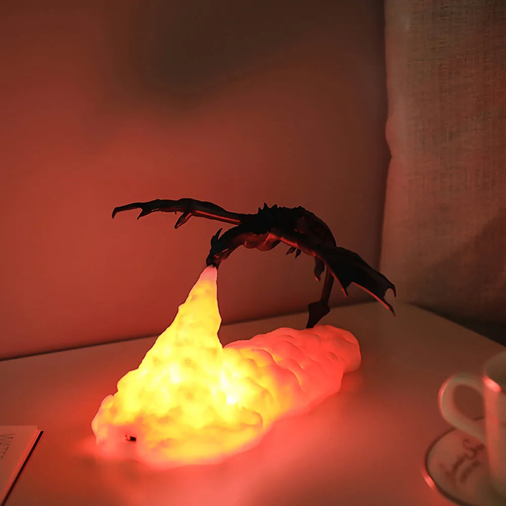 3D Printed Fire Dragon Lights, LED USB Rechargeable Desktop Lamp for E-sport Child Gifts Murder Mystery Game Camping Gaming Deco